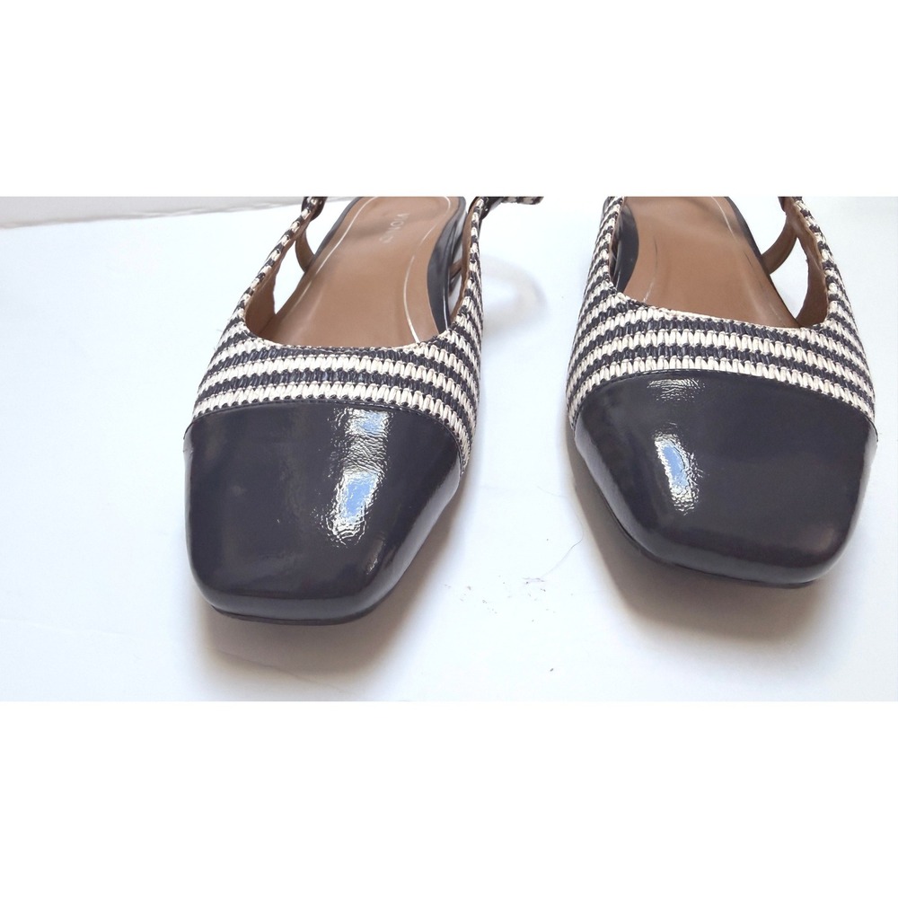 Vionic Petaluma Navy Striped Slingback Flats Patent Cap Toe Womens 9 Orthotic - Picture 3 of 6